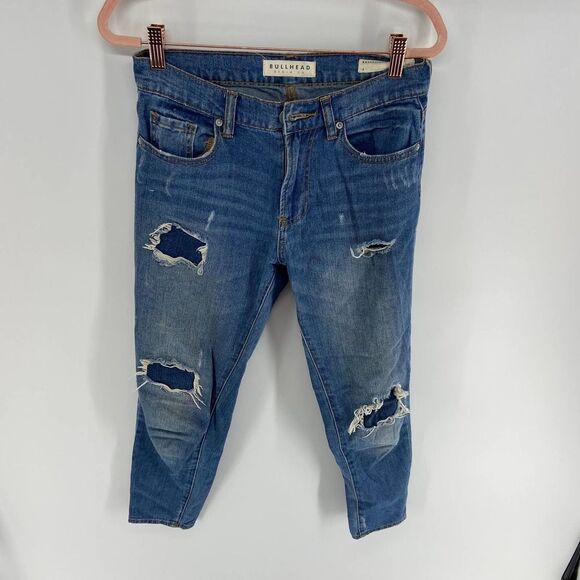 Bullhead Medium Wash Distressed Boyfriend high rise Jeans JR 1 - Picture 1 of 4